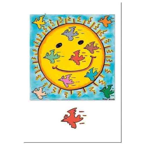 James Rizzi double card with envelope "Sun birds"
