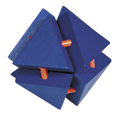 IQ-Test, Bambuspuzzle „Magische Dreiecksbox“ orange – blau