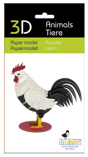 3D Papiermodell - Hahn, bunt