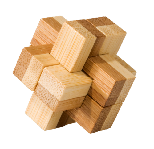 Bamboo puzzle, „Block“, IQ test, in box made of metal