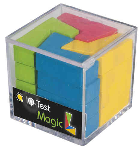 "Magic L" IQ-Test aus Holz, in Plexiglasbox