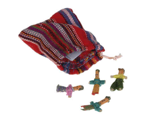 no-worries-moppets from Guatemala, bag affixed on cardboard