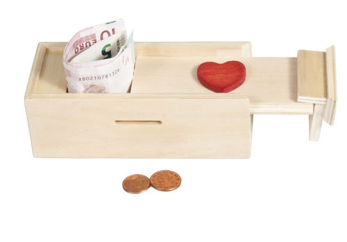 Trick box for money gifts, natural/heart