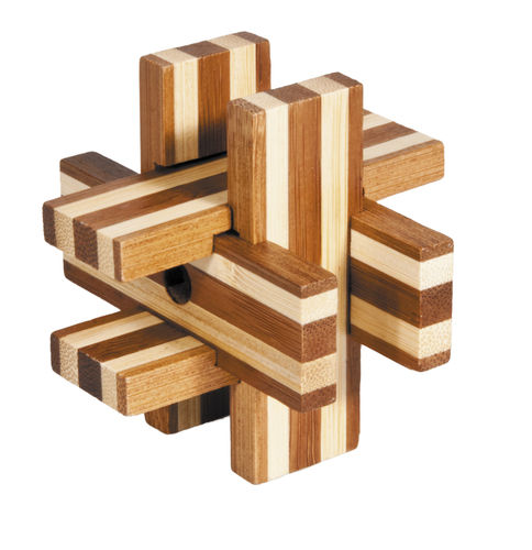 Fridolin IQ Test Bambou Puzzle Knobel jeu 3d konstukt 9 x 8,5 x 9 cm 