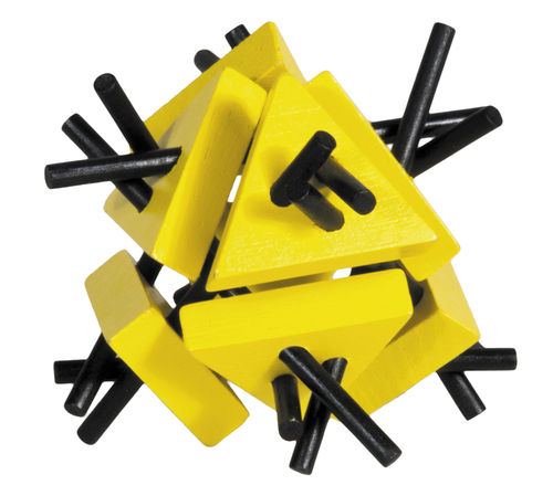 „IQ-Test“ Bambuspuzzle „Dreiecke mit Stäben“ gelb – schwarz
