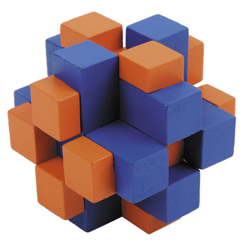 „IQ-Test“ farbiges Bambuspuzzle „Würfelkreuz“ blau – orange