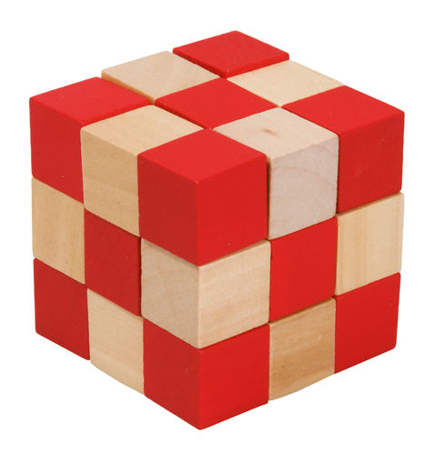 Magic cube w/ elastic band, natural/red, 7 cm (large)