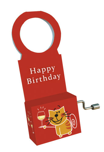 Flaschen-Musik "Happy Birthday" in Box "Katze"