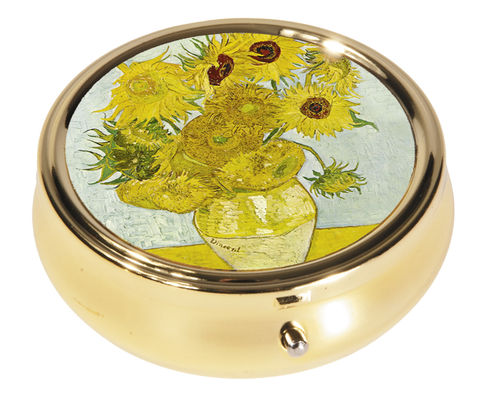 Pill box, round, Van Gogh, Sunflowers